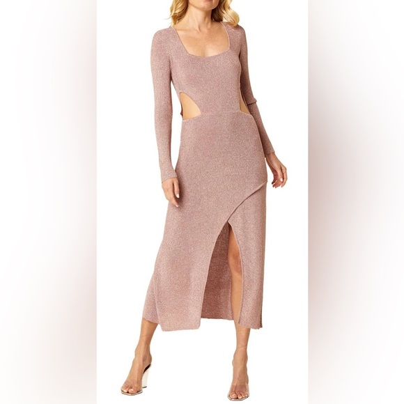 NWT MISA Minka Longsleeve Cutout Dress S Rose Metallic Knit - Picture 4 of 15